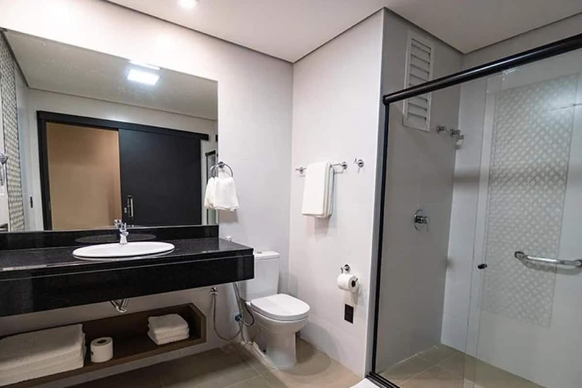 shower, rainfall showerhead, free toiletries, hair dryer