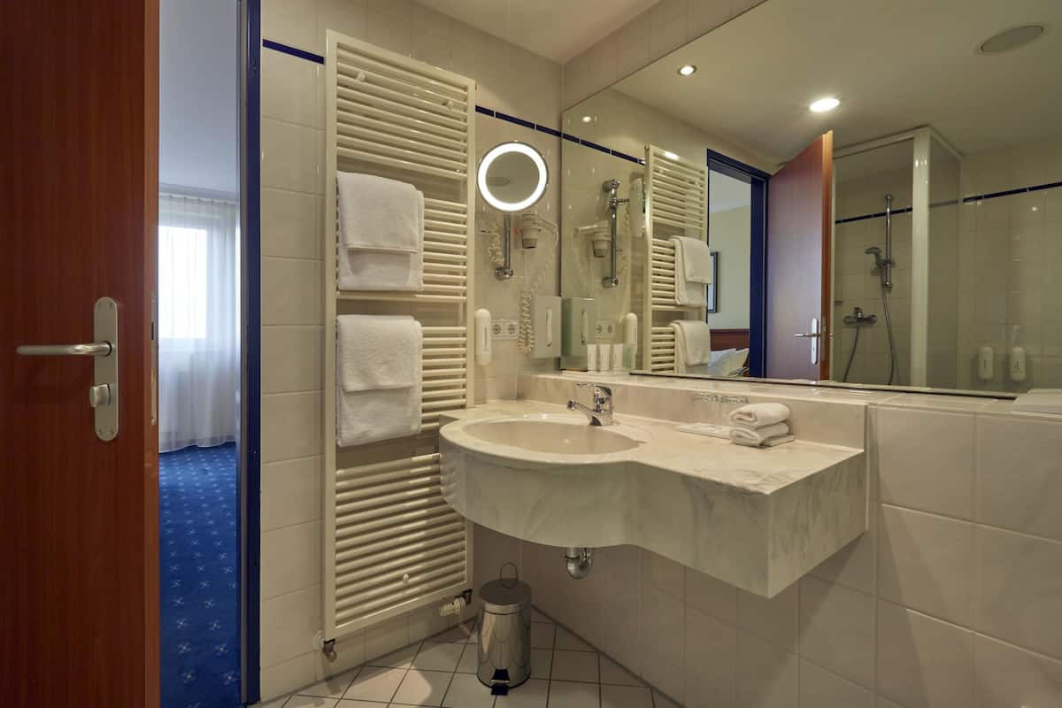 free toiletries, hair dryer, towels