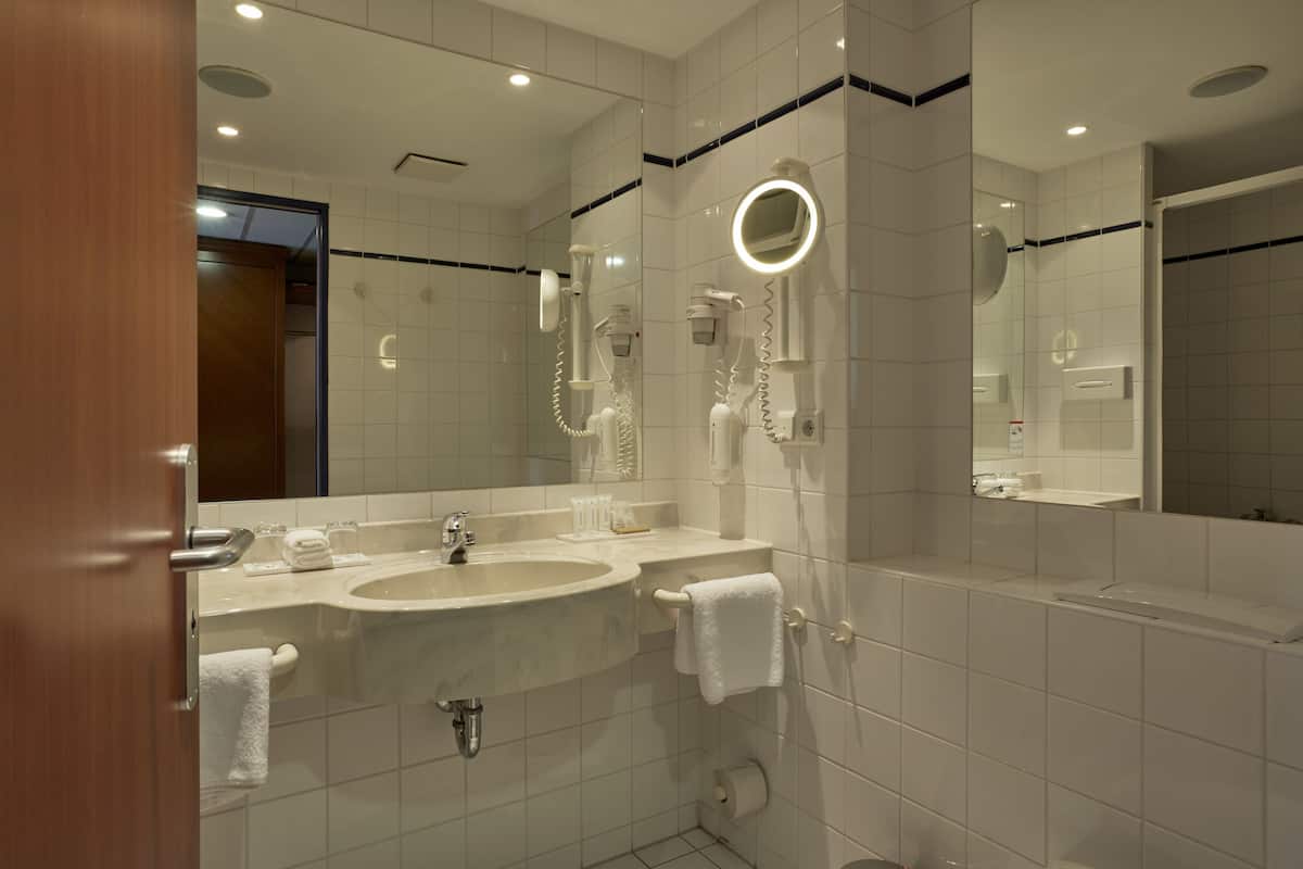 free toiletries, hair dryer, towels