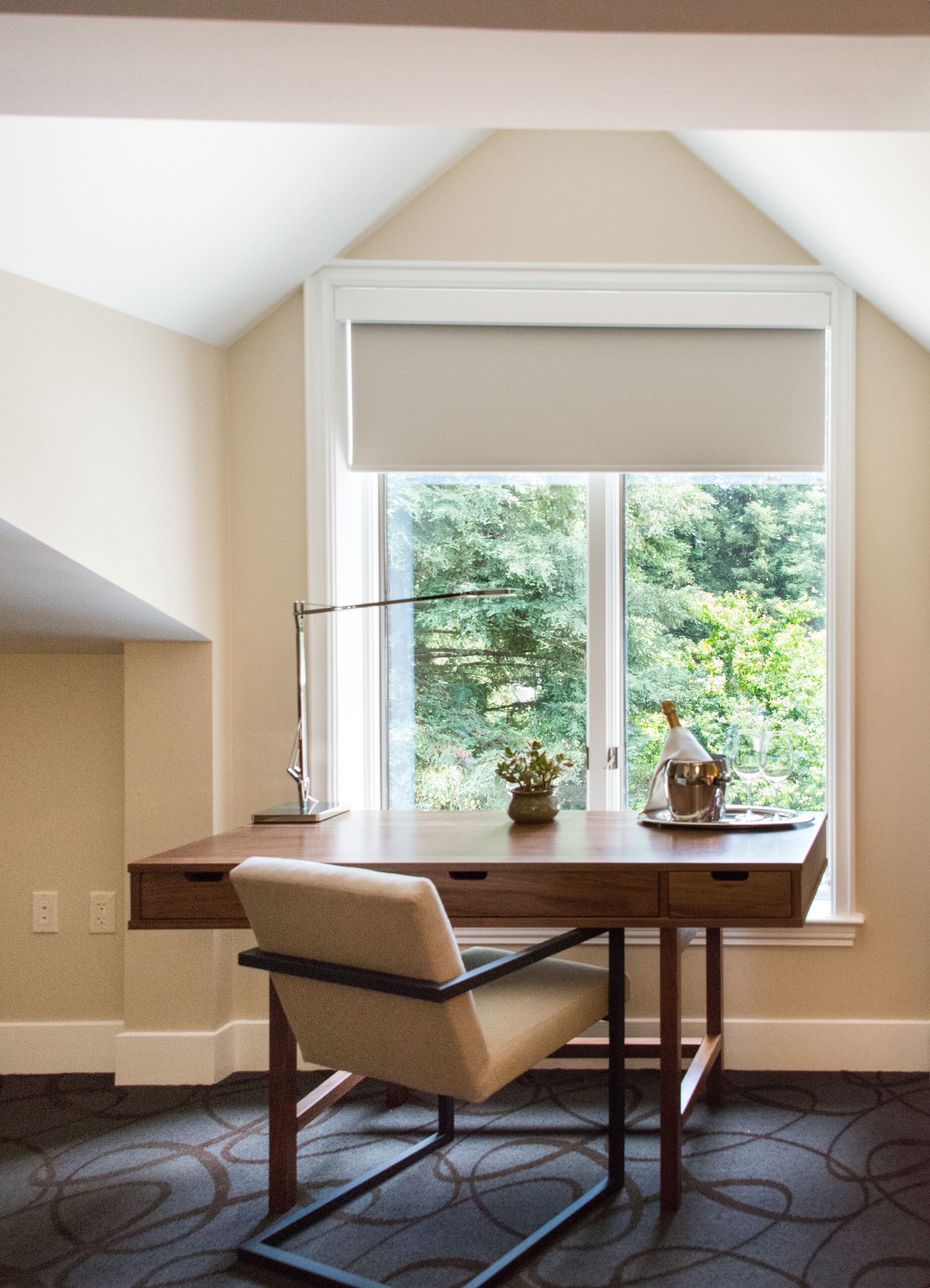 harvest loft room | premium bedding, down duvets, blackout curtains, soundproofing