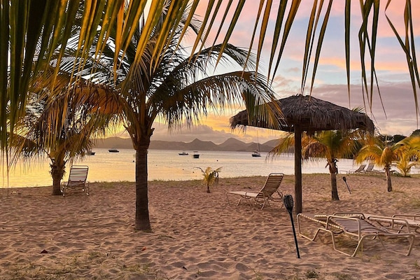 On the beach, sun loungers, beach towels, beach massages
