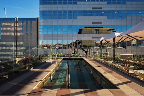 Seasonal outdoor pool, sun loungers