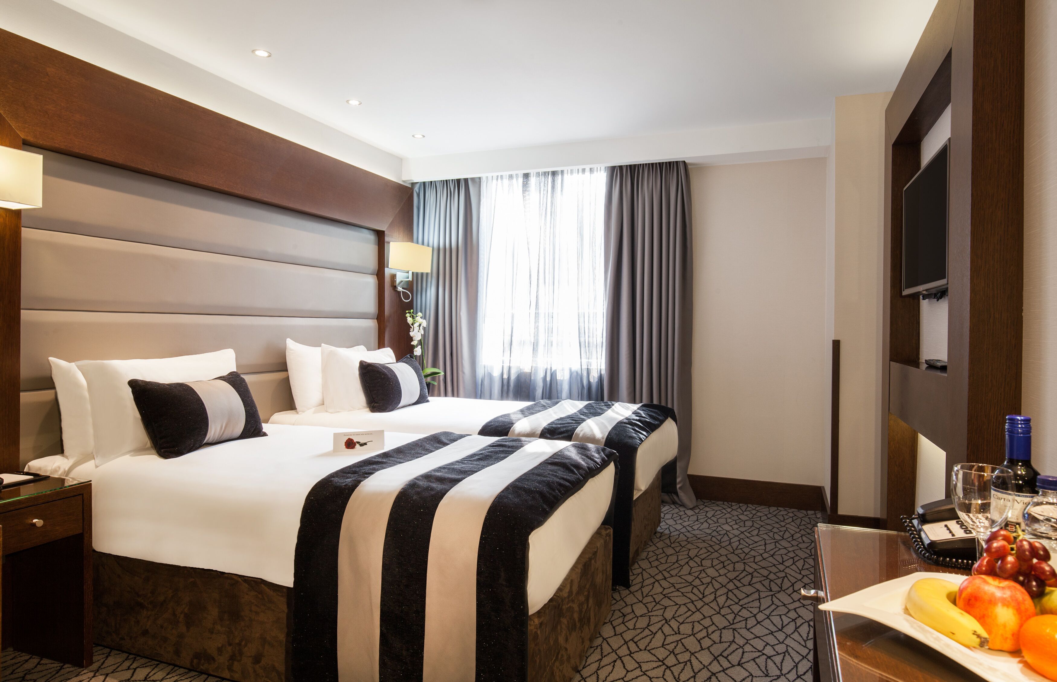 In-room safe, desk, laptop workspace, blackout curtains