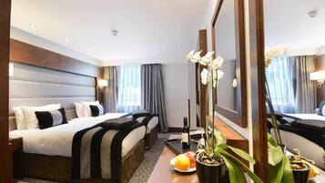 In-room safe, desk, laptop workspace, blackout curtains