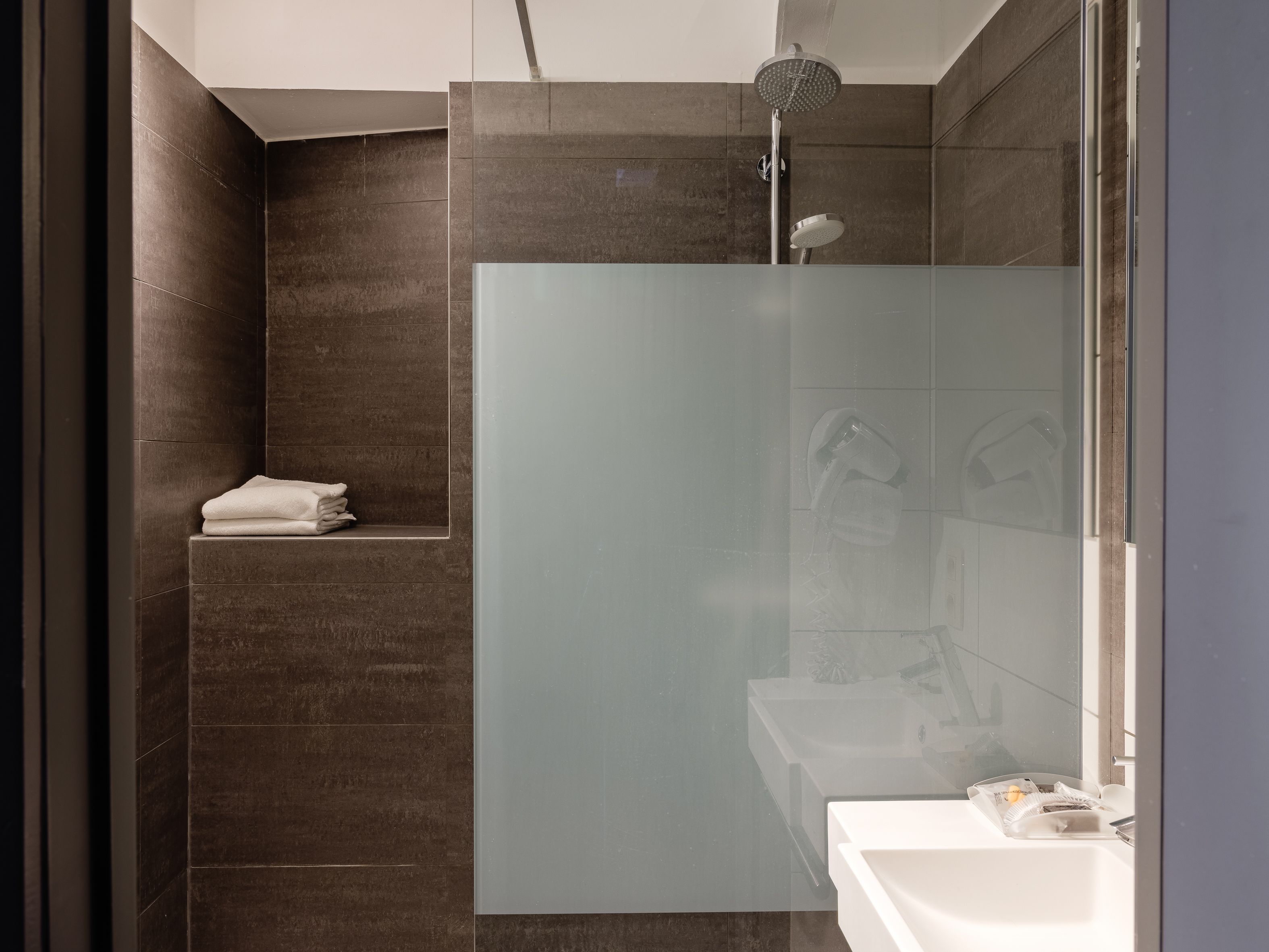 free toiletries, hair dryer, towels