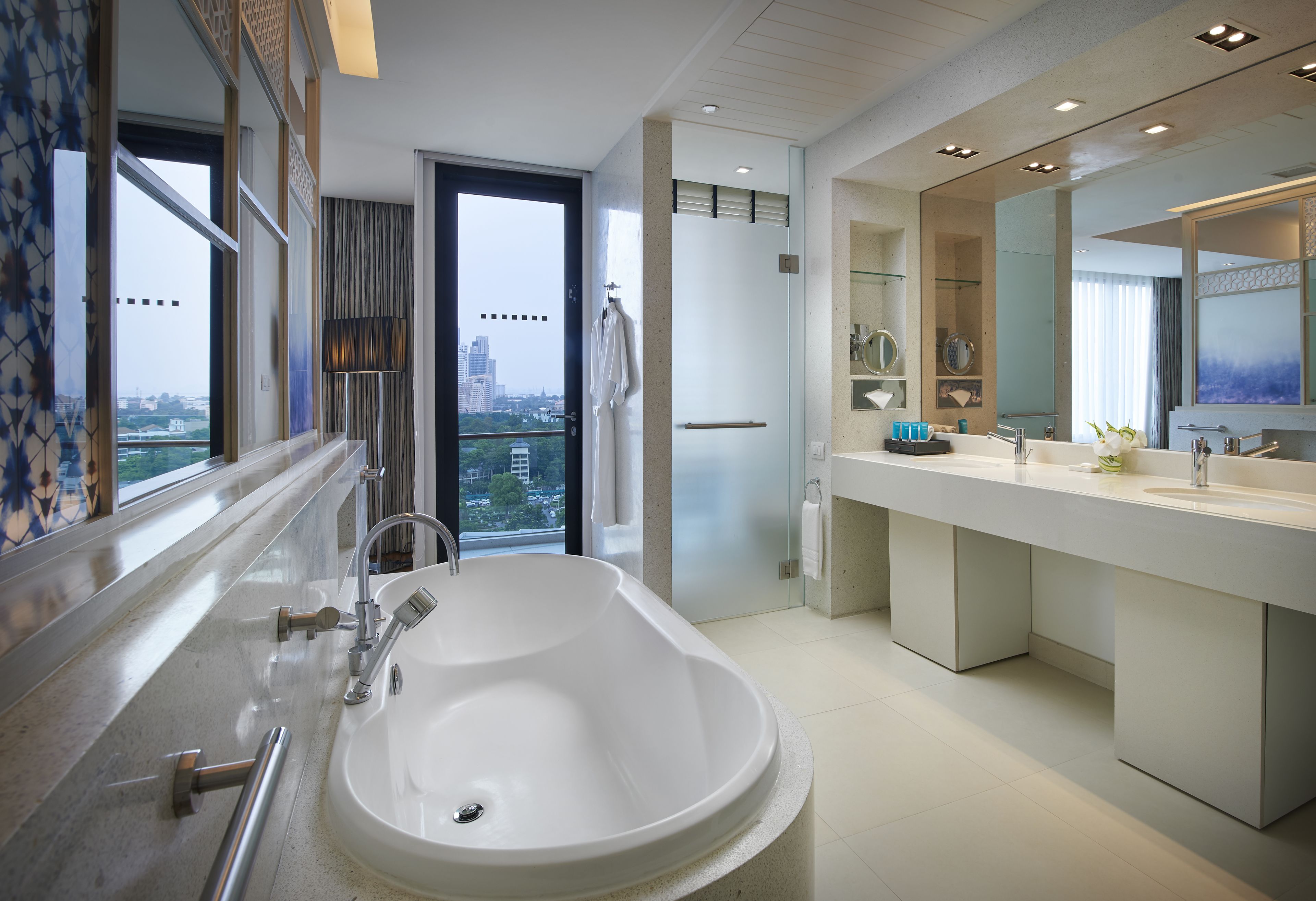 free toiletries, hair dryer, bathrobes, slippers