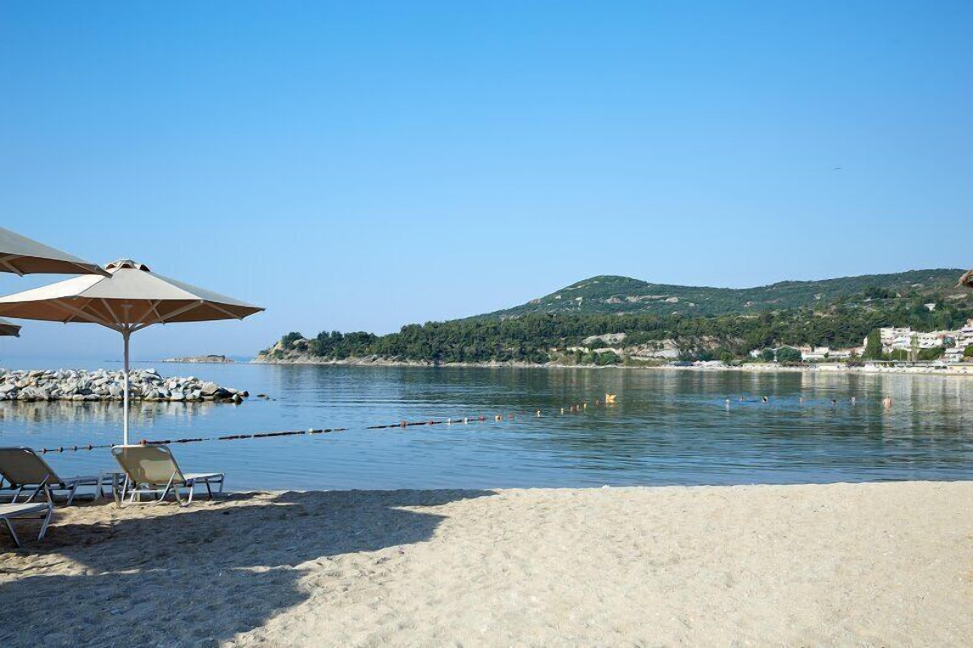 Sun-loungers, beach umbrellas, beach towels, fishing