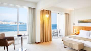 Junior Double or Twin Room, Sea View | Minibar, in-room safe, desk, laptop workspace