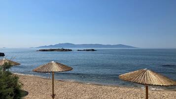 Sun loungers, beach umbrellas, beach towels, fishing