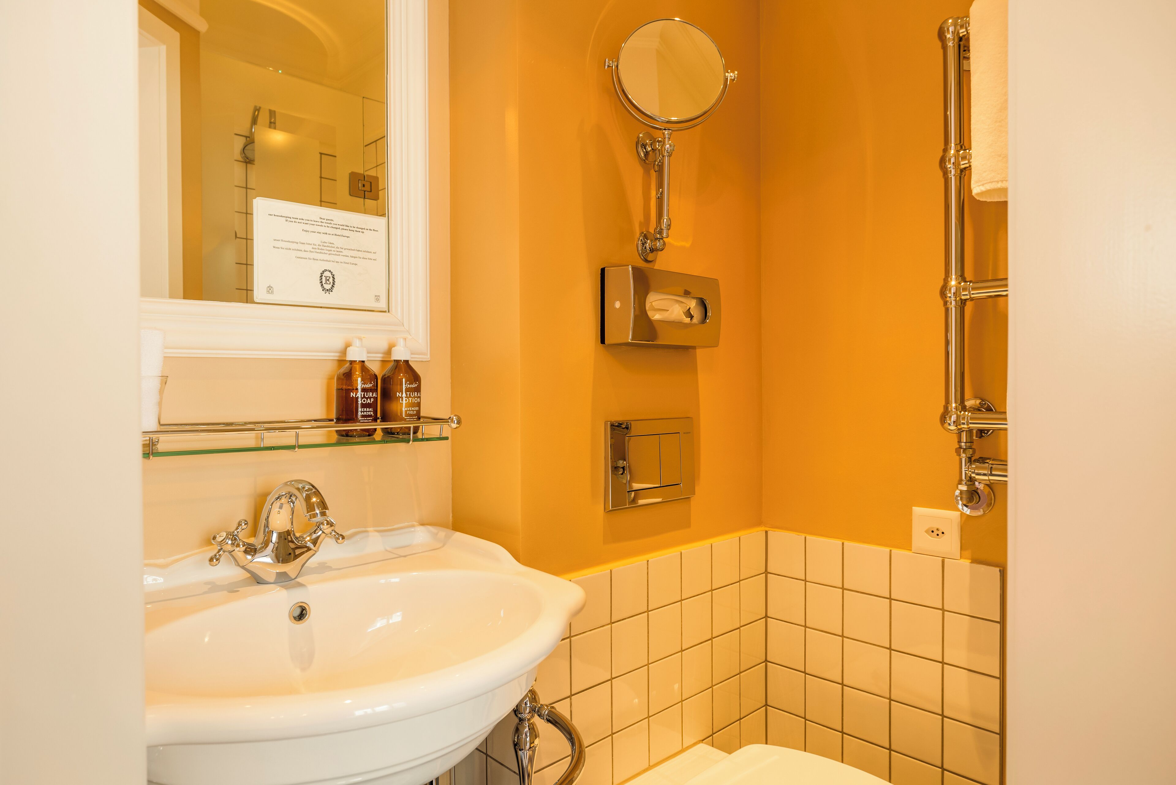superior single room | bathroom | designer toiletries, hair dryer, towels