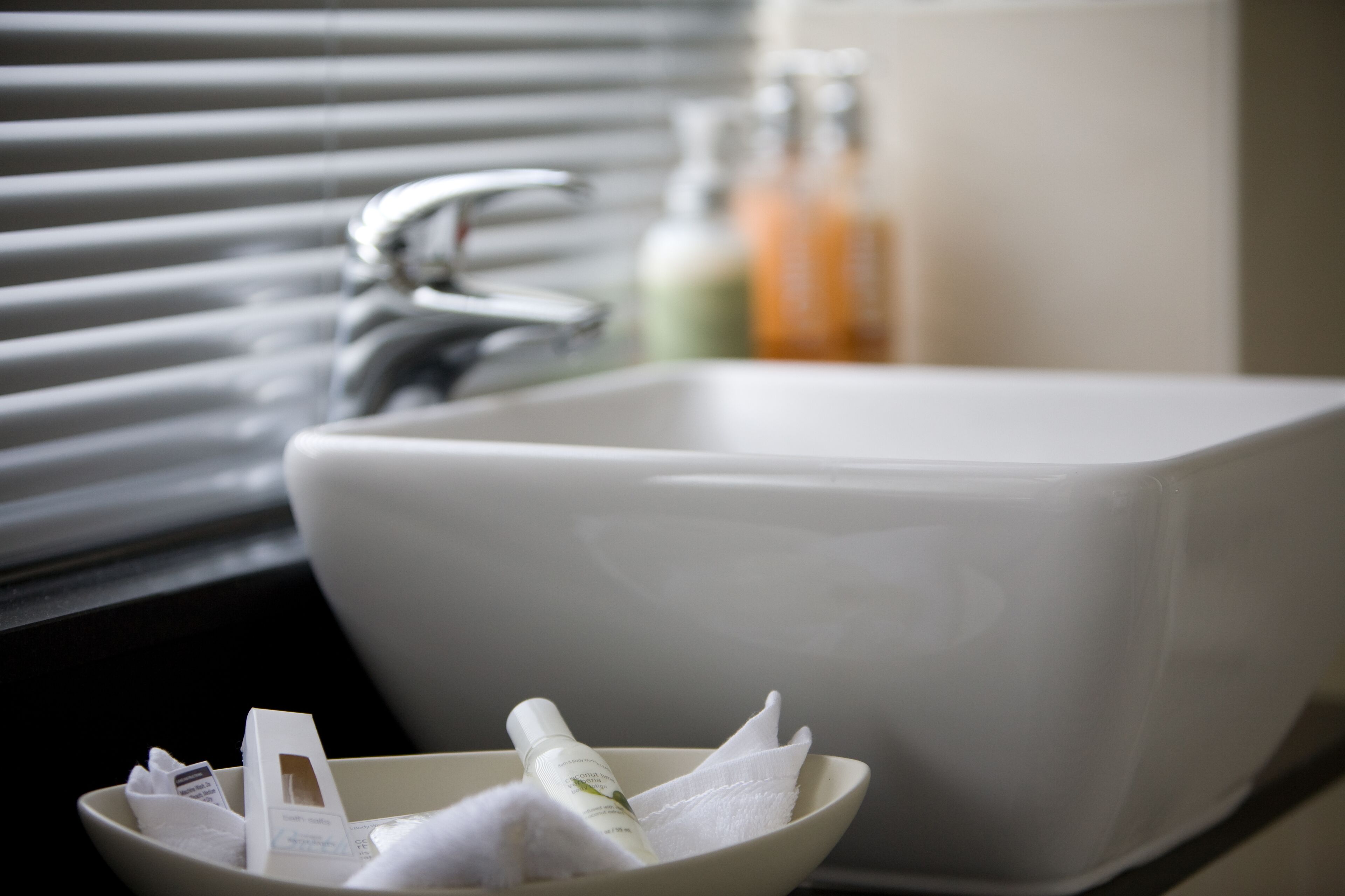 combined shower/bathtub, free toiletries, hair dryer, towels