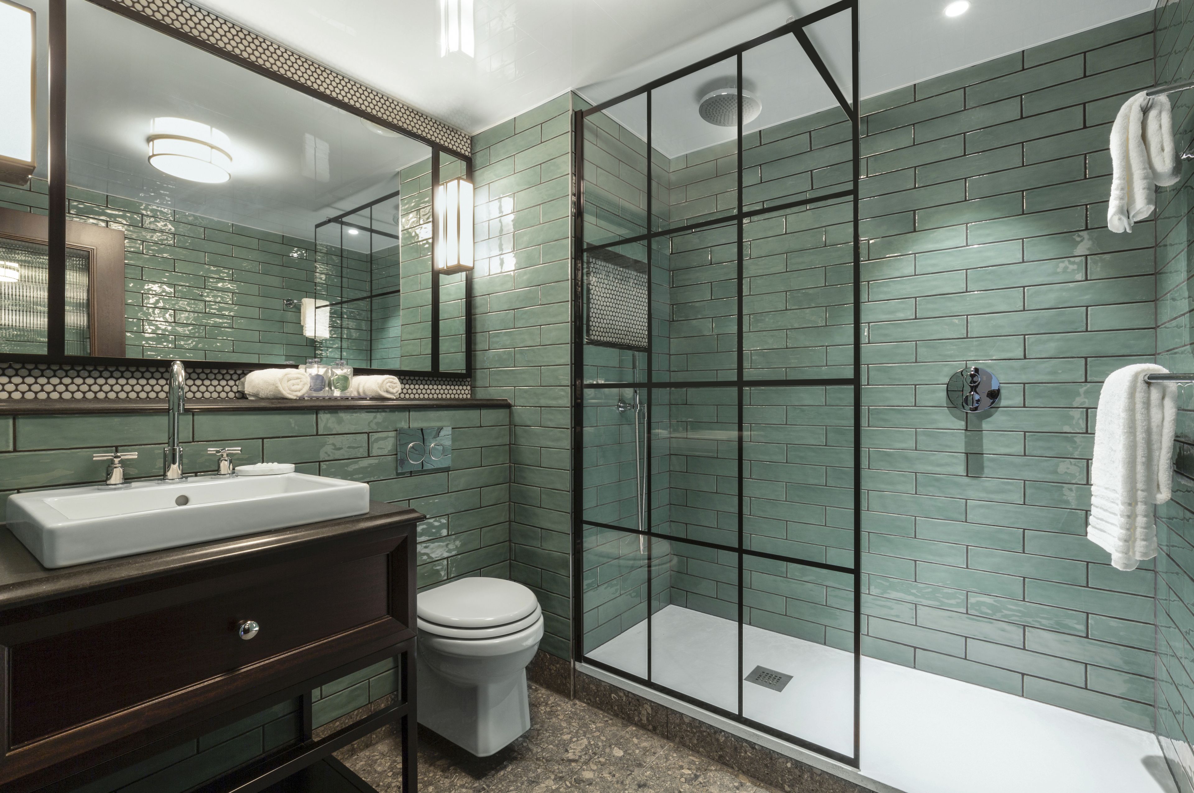 shower, rainfall showerhead, designer toiletries, hair dryer