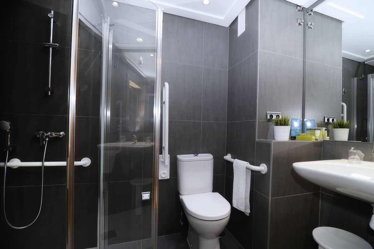 free toiletries, hair dryer, bidet, towels