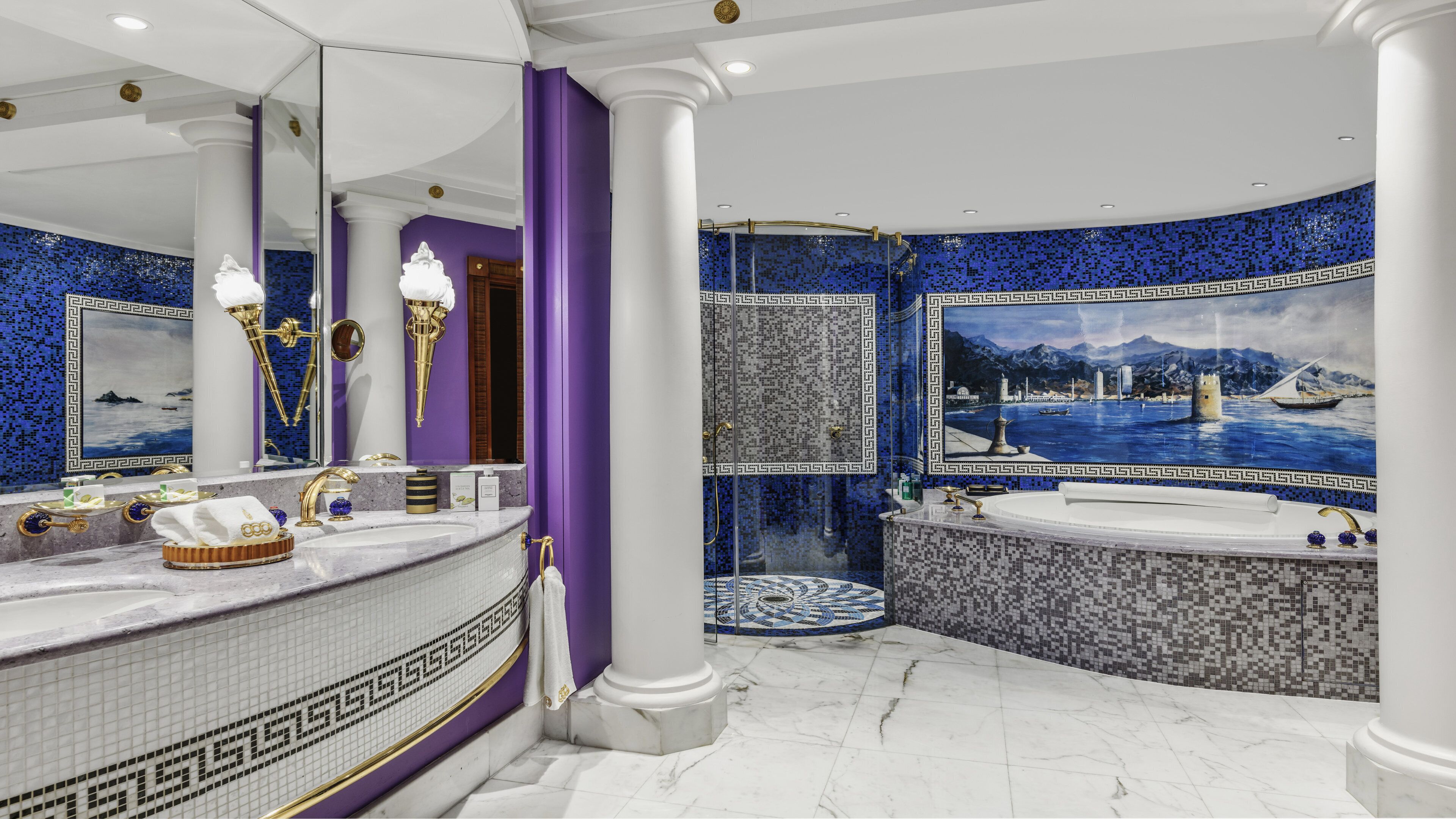 separate bathtub and shower, jetted bath, rainfall showerhead