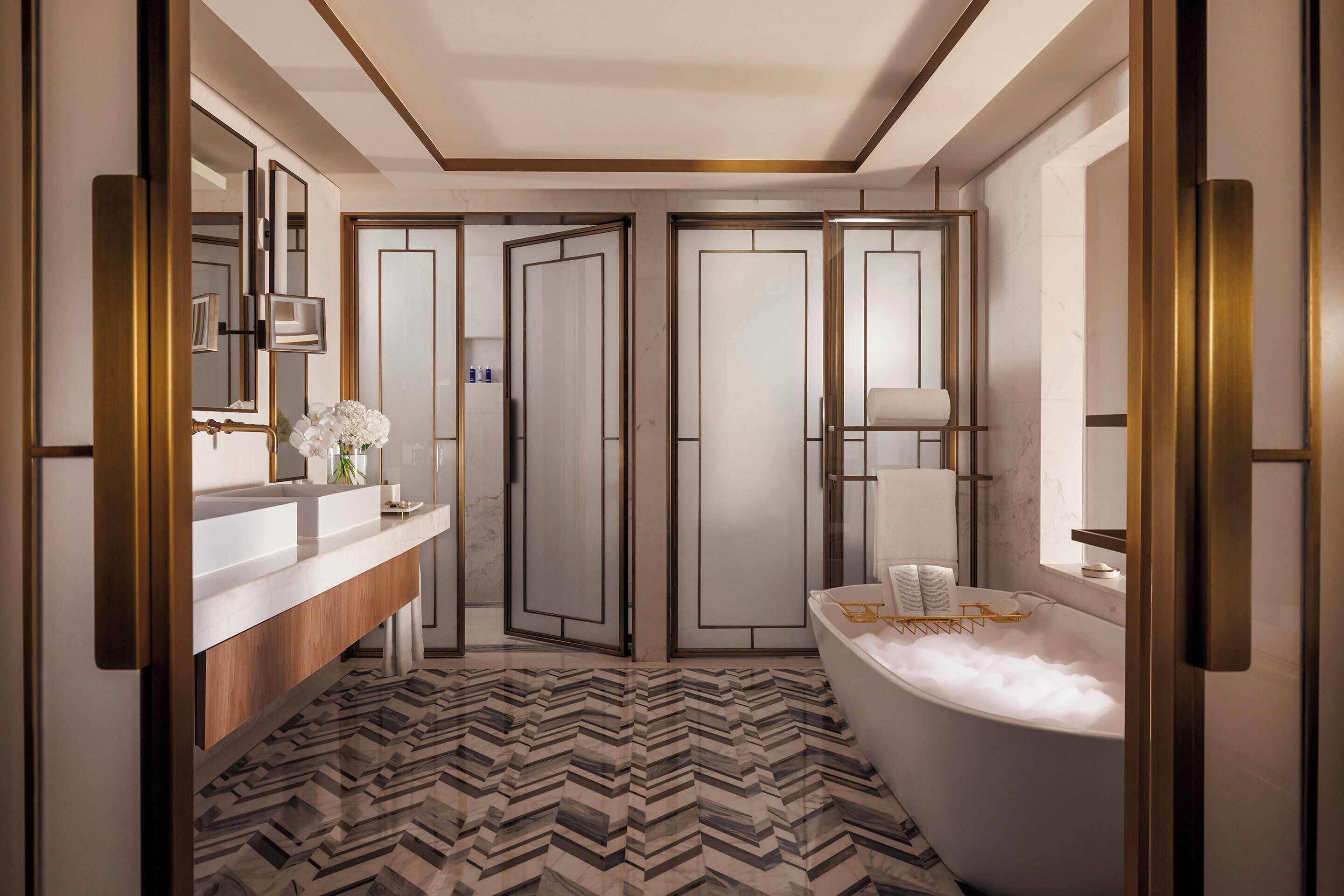 presidential suite | bathroom | separate bathtub and shower, deep-soaking bathtub, rainfall showerhead