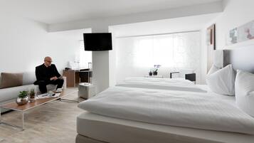 Premium bedding, pillow-top beds, in-room safe, individually decorated