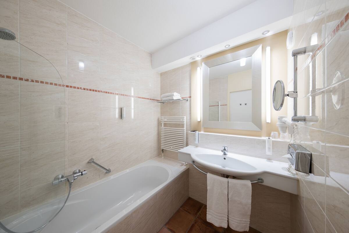 free toiletries, hair dryer, towels