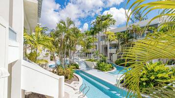 2 outdoor pools, pool umbrellas, pool loungers