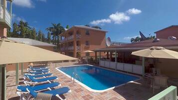 Outdoor pool, pool umbrellas