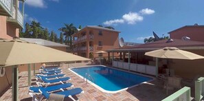 Outdoor pool, pool umbrellas