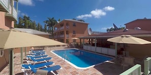 Outdoor pool, pool umbrellas