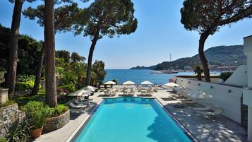 Outdoor pool, pool loungers