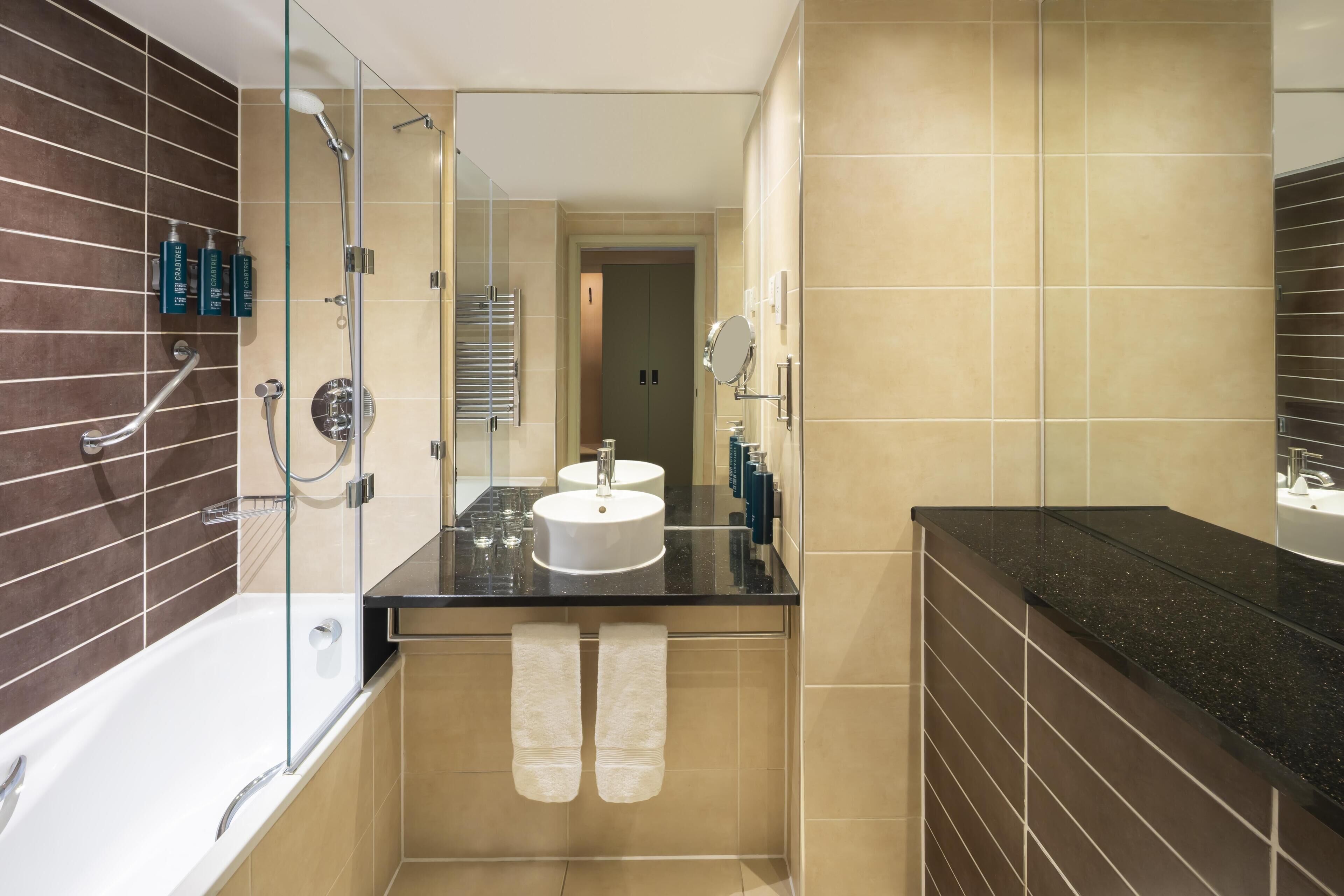 Eco-friendly toiletries, hair dryer, towels