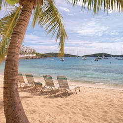 On the beach, sun loungers, beach towels