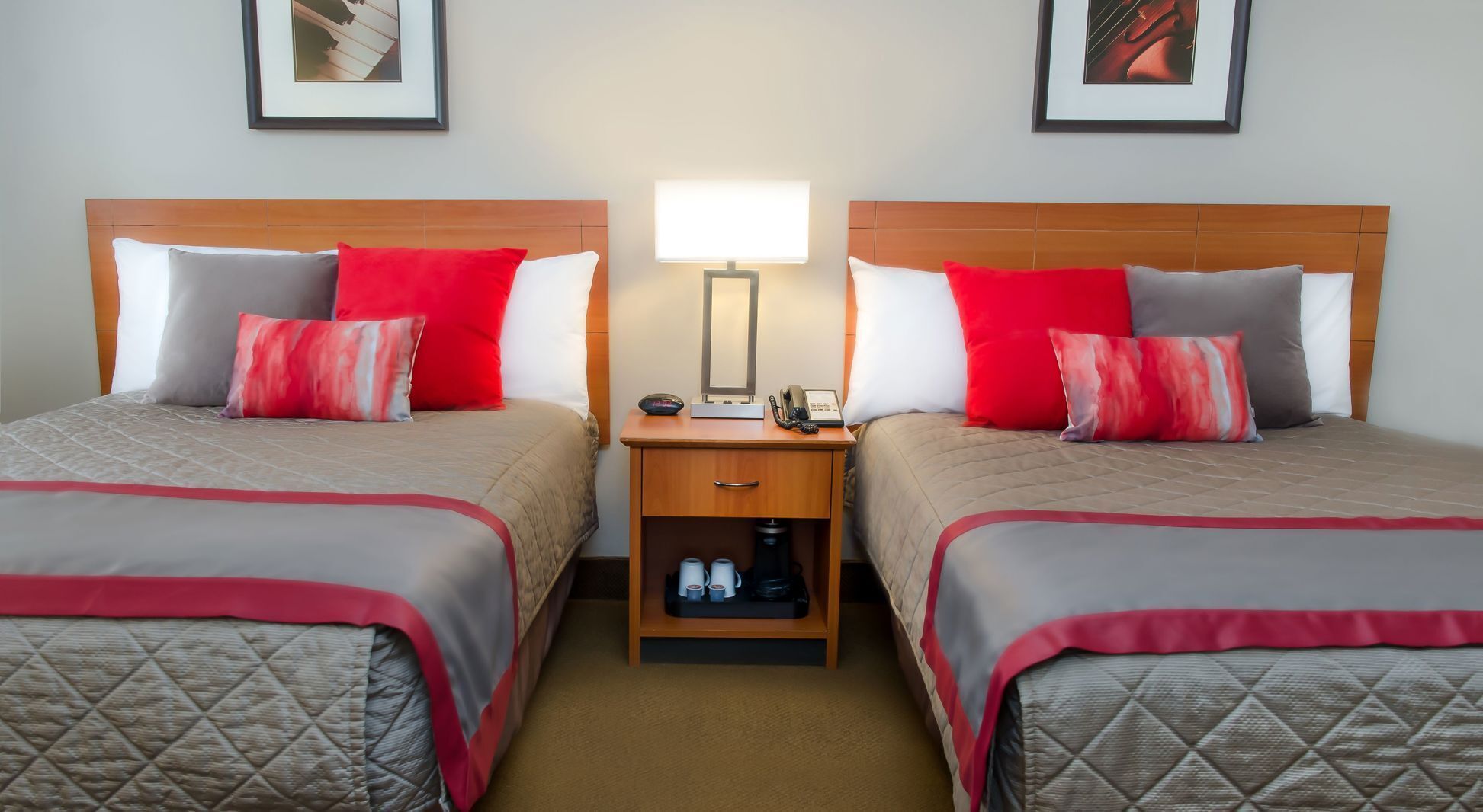 Pillow-top beds, desk, laptop workspace, blackout curtains