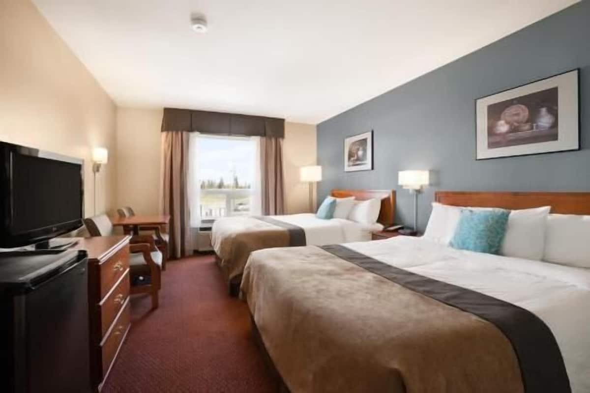 Premium bedding, down duvets, laptop workspace, blackout curtains