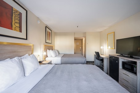 Escritorio, tabla de planchar con plancha, wifi gratis y ropa de cama . HFX Airport Hotel