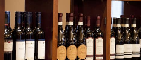 A wine rack with bottles of Valpolicella wine.