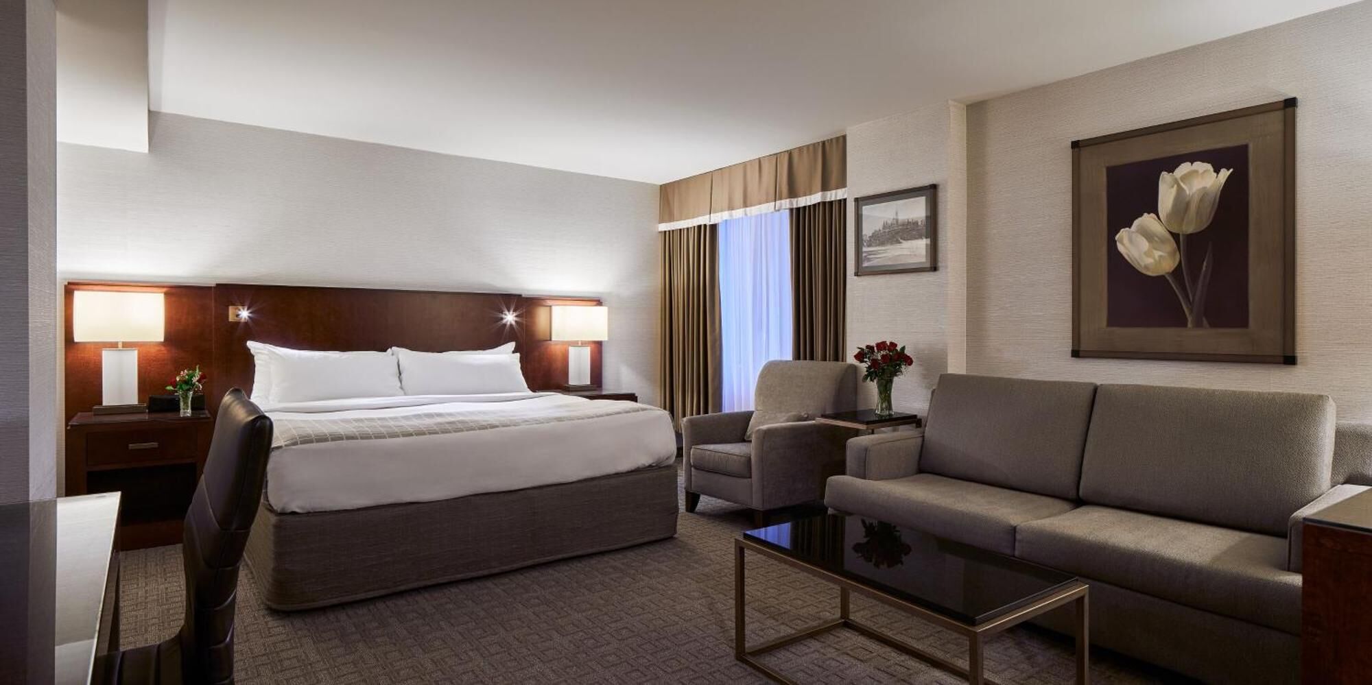 Hypo-allergenic bedding, in-room safe, desk, blackout drapes
