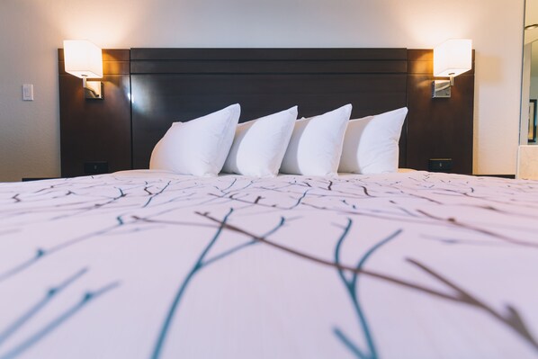 Restful retreat with a neatly made bed and modern design.