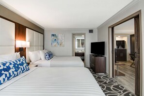 Premium bedding, pillowtop beds, desk, blackout drapes
