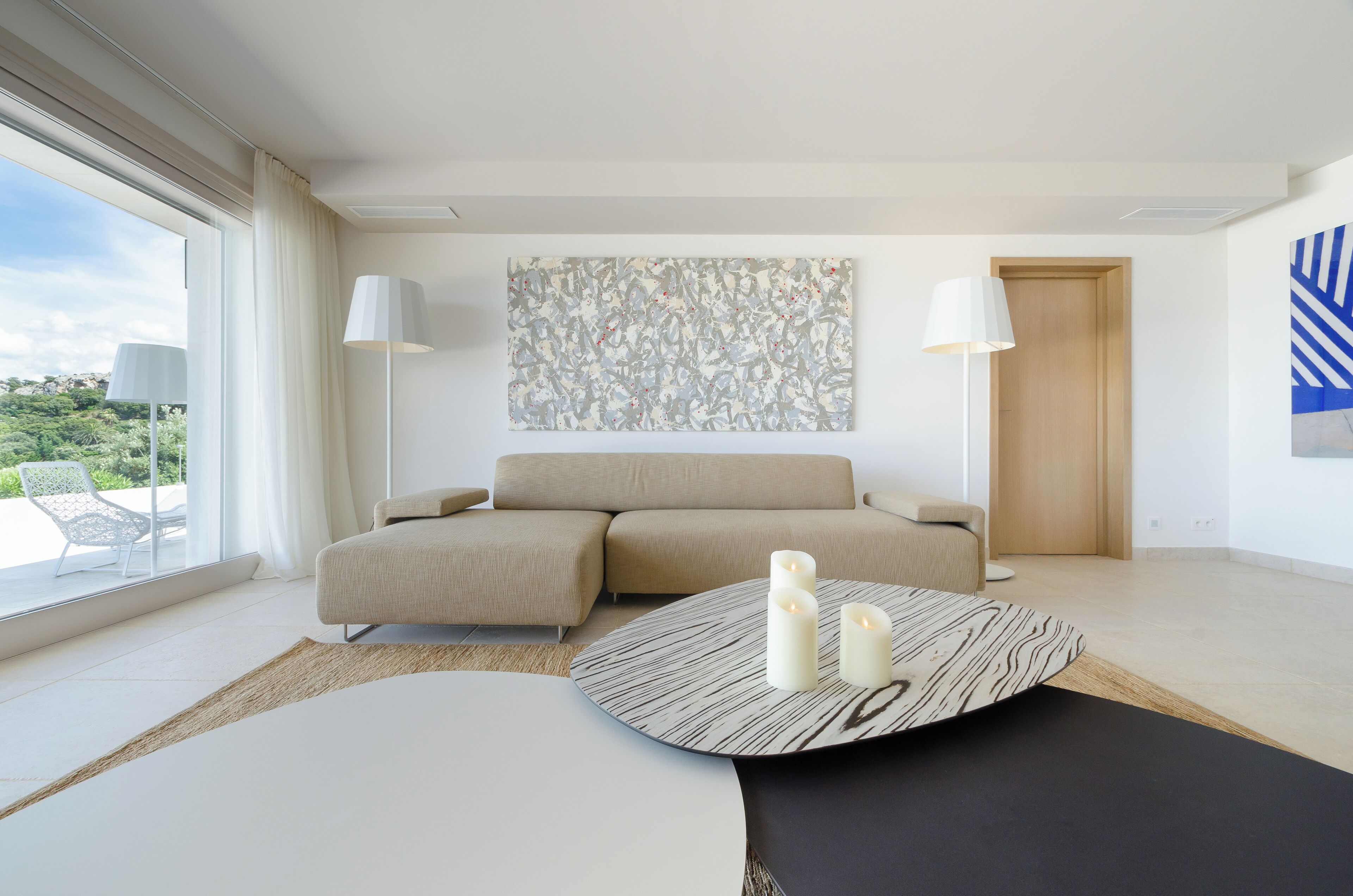 apartment, 2 bedrooms, private pool, sea view | living area | 100-cm flat-screen tv with satellite channels, ipod dock, books