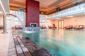 Indoor pool, outdoor pool, pool loungers