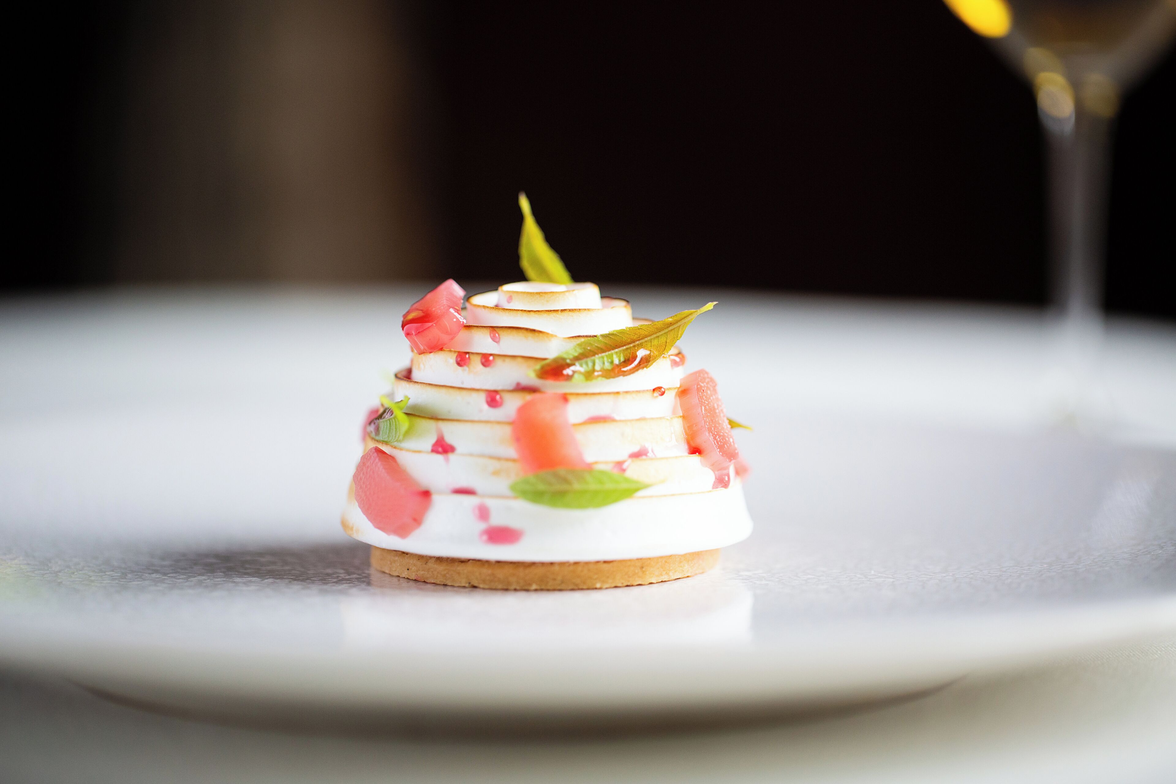 A dessert on a white plate.