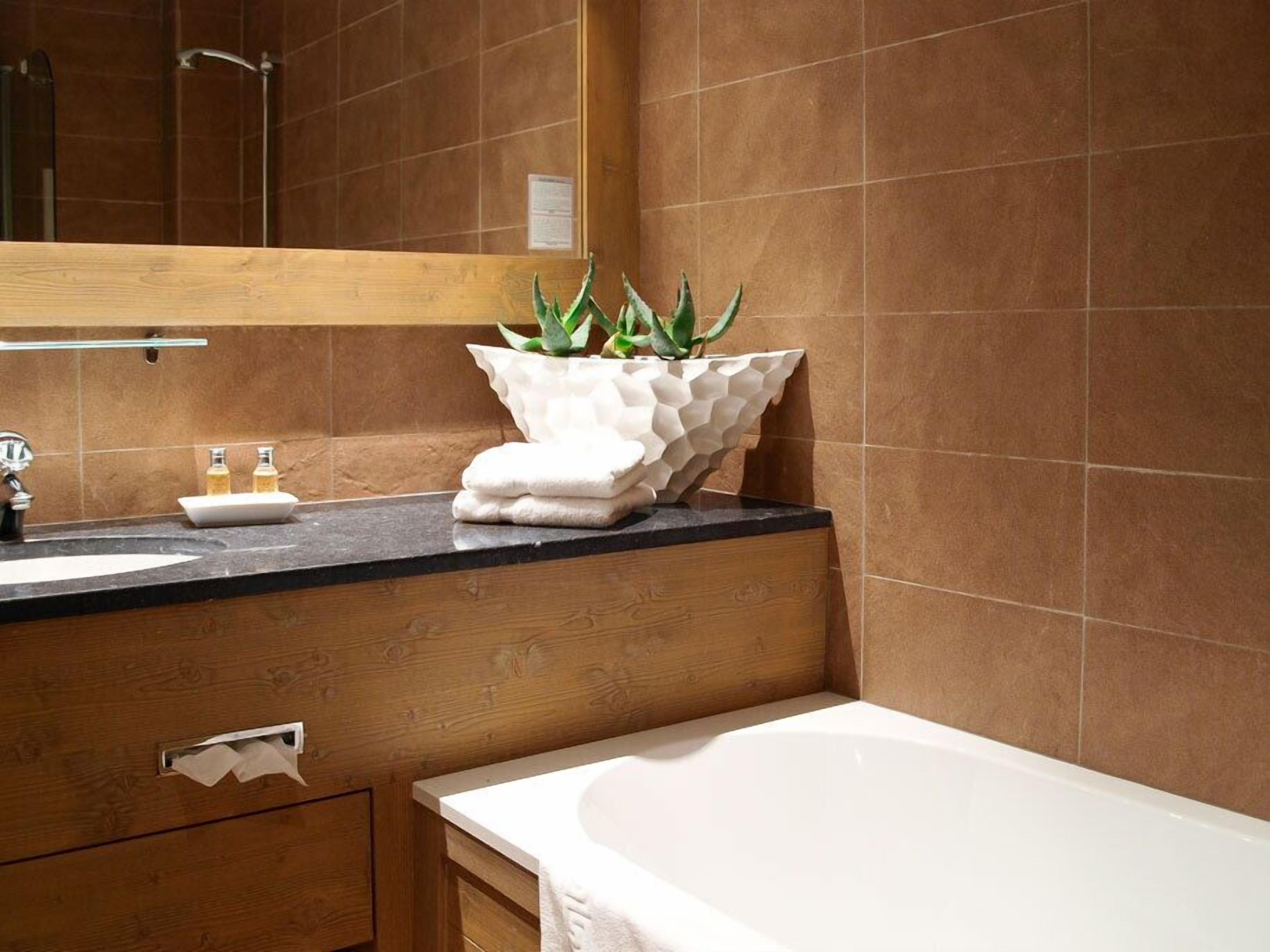 combined shower/bathtub, free toiletries, hair dryer, dressing gowns