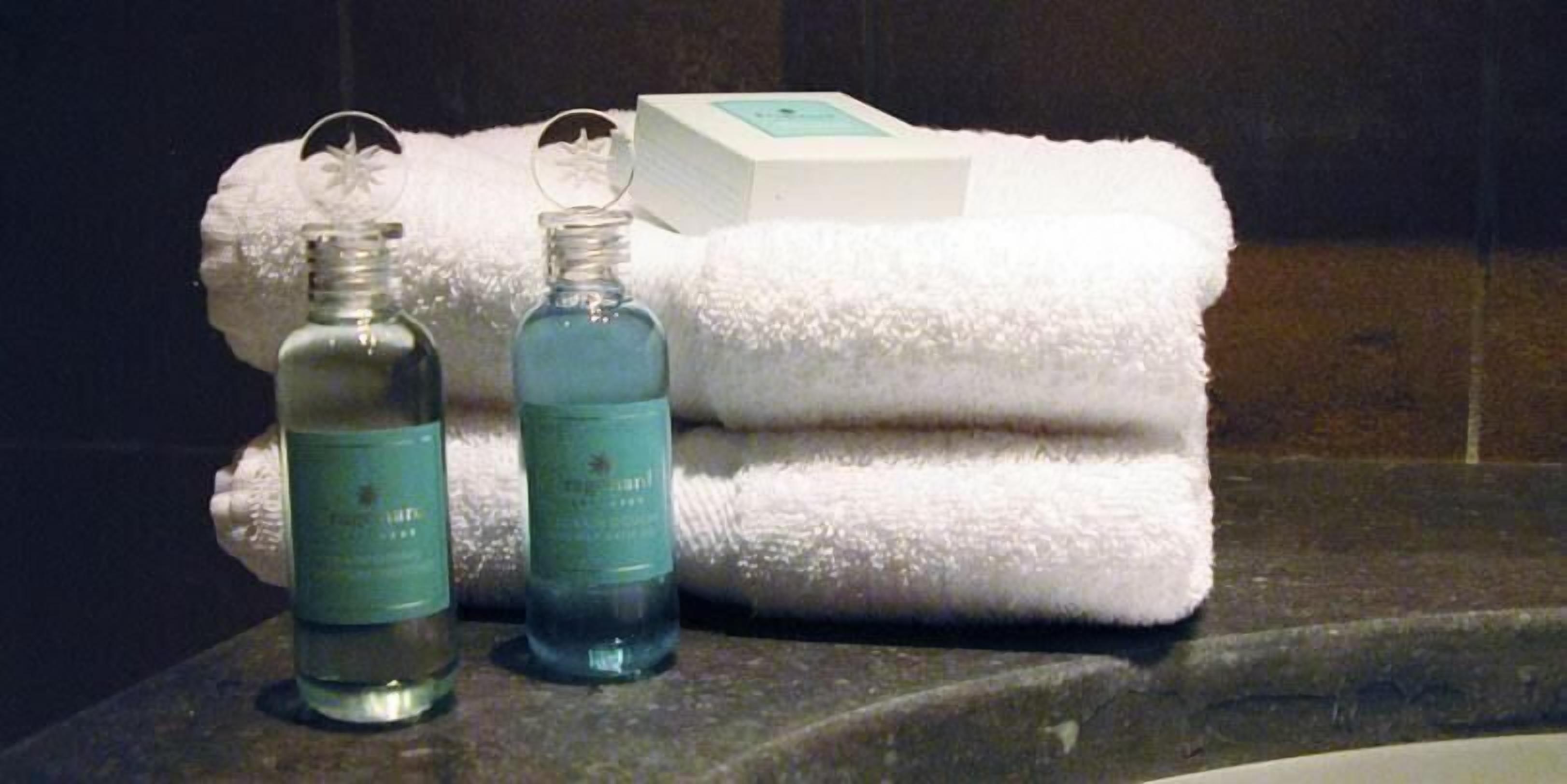 combined shower/bathtub, free toiletries, hair dryer, dressing gowns