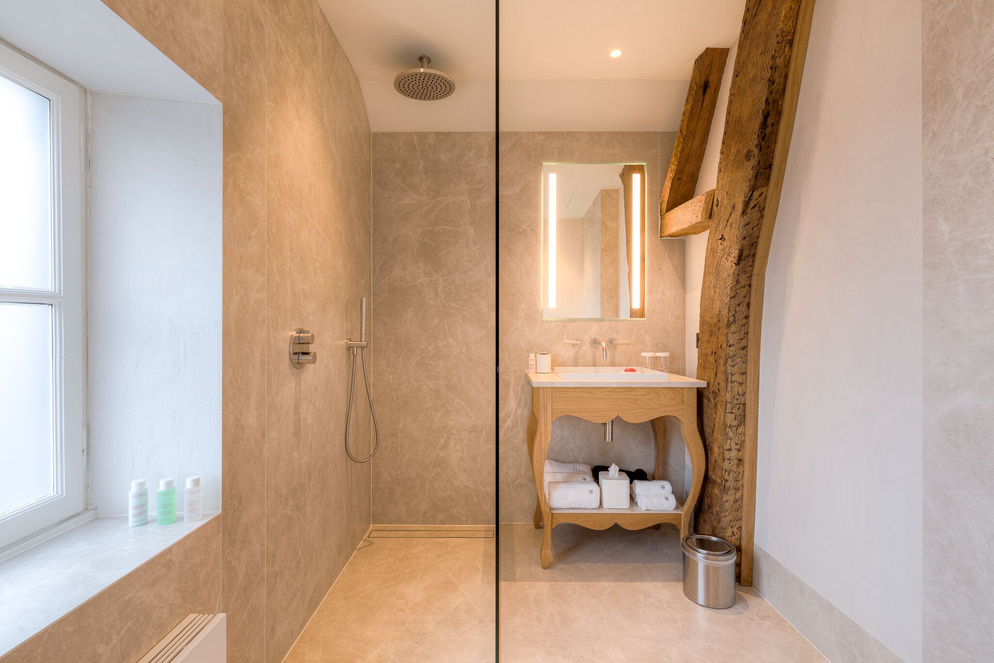 classic double room | bathroom | shower, rainfall showerhead, designer toiletries, hair dryer
