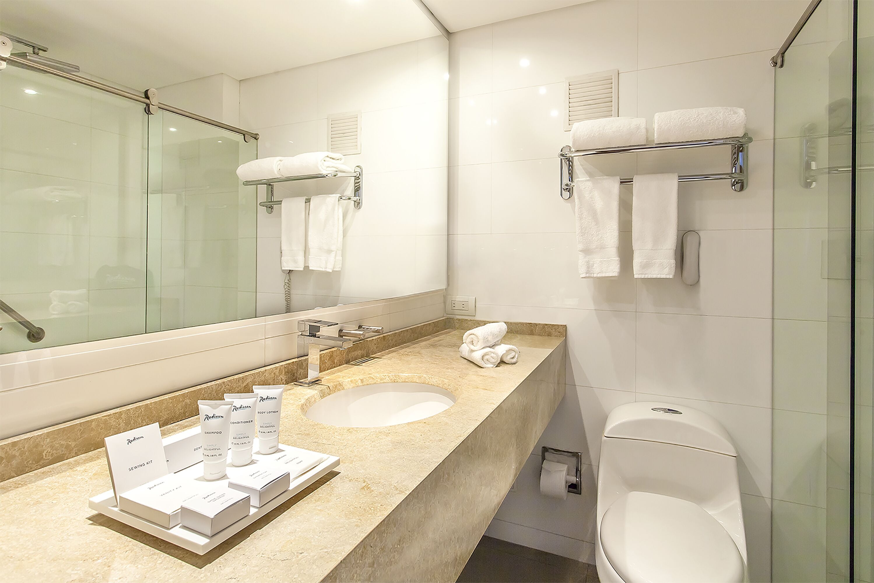 shower, free toiletries, hair dryer, bathrobes