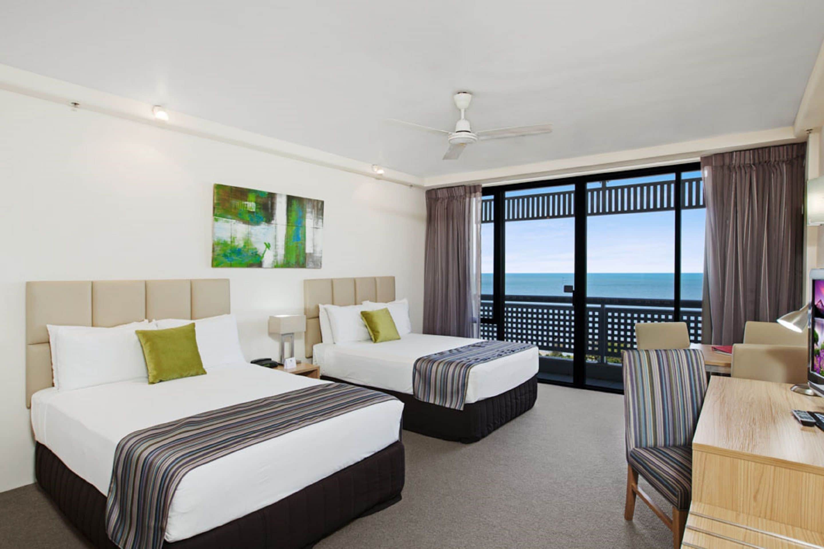 Ocean View Room 2 Double Beds | In-room safe, desk, laptop workspace, blackout curtains