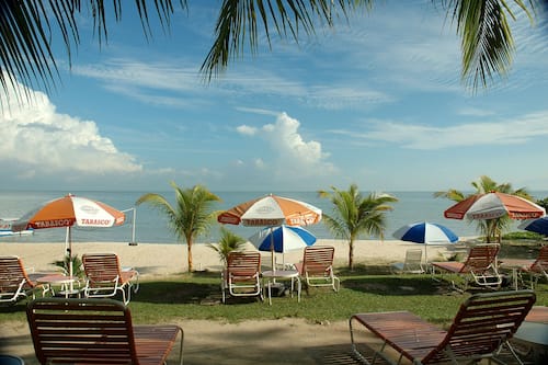 On the beach, black sand, beach bar