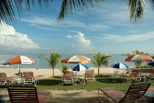 On the beach, black sand, beach bar