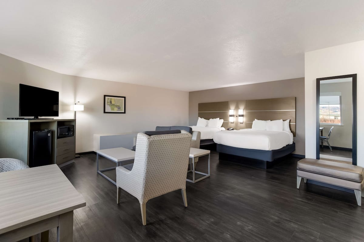 Standard Room, 2 Queen Beds, Non Smoking, Refrigerator & Microwave (Larger Room) | Blackout curtains, iron/ironing board, free cots/infant beds