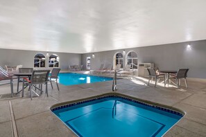 Indoor pool, open 9:00 AM to 9:00 PM, sun loungers