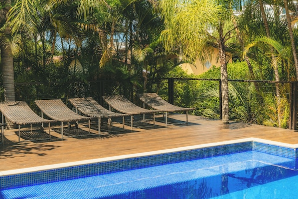 Outdoor pool, pool loungers