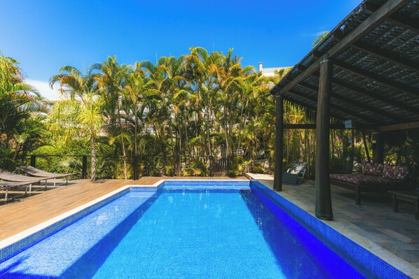 Outdoor pool, pool loungers