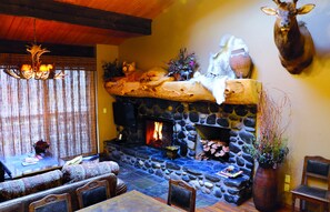 Villa, 2 Bedrooms, Kitchen (Creek View) | Living area | 42-inch TV with satellite channels, fireplace, DVD player - Junipine Resort (Sedona)